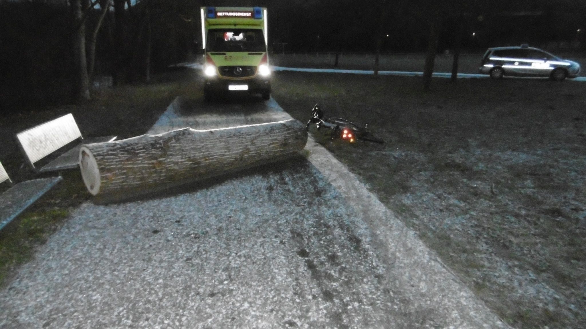 Baumstamm auf Radweg: Radfahrer schwer verletzt