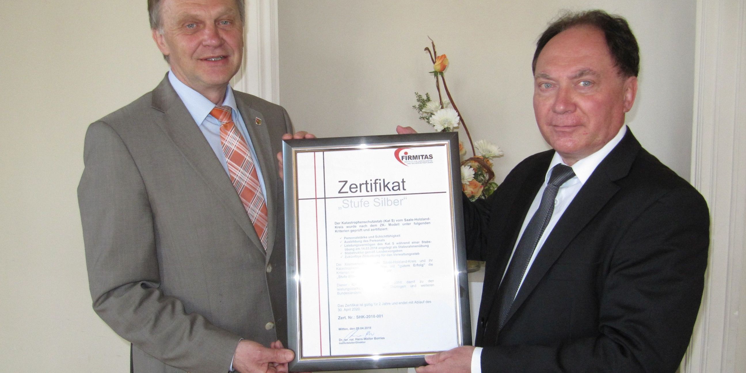 Zertifikat für SHK-Katastrophenschutzstab 