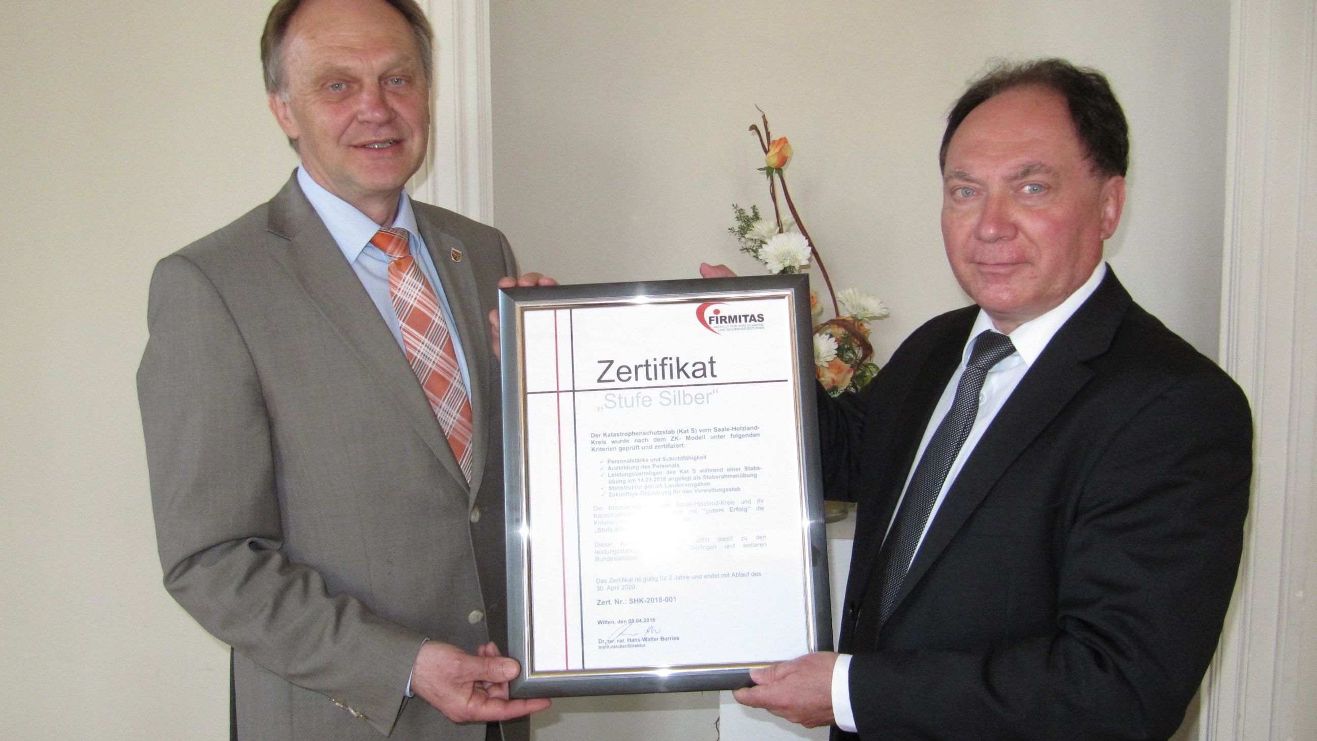 Zertifikat für SHK-Katastrophenschutzstab 