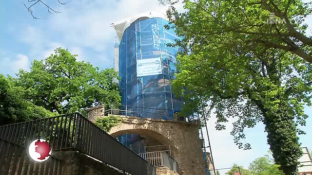 Pulverturm in der Kur: Das eingerüstete mittelalterliche Denkmal wird saniert