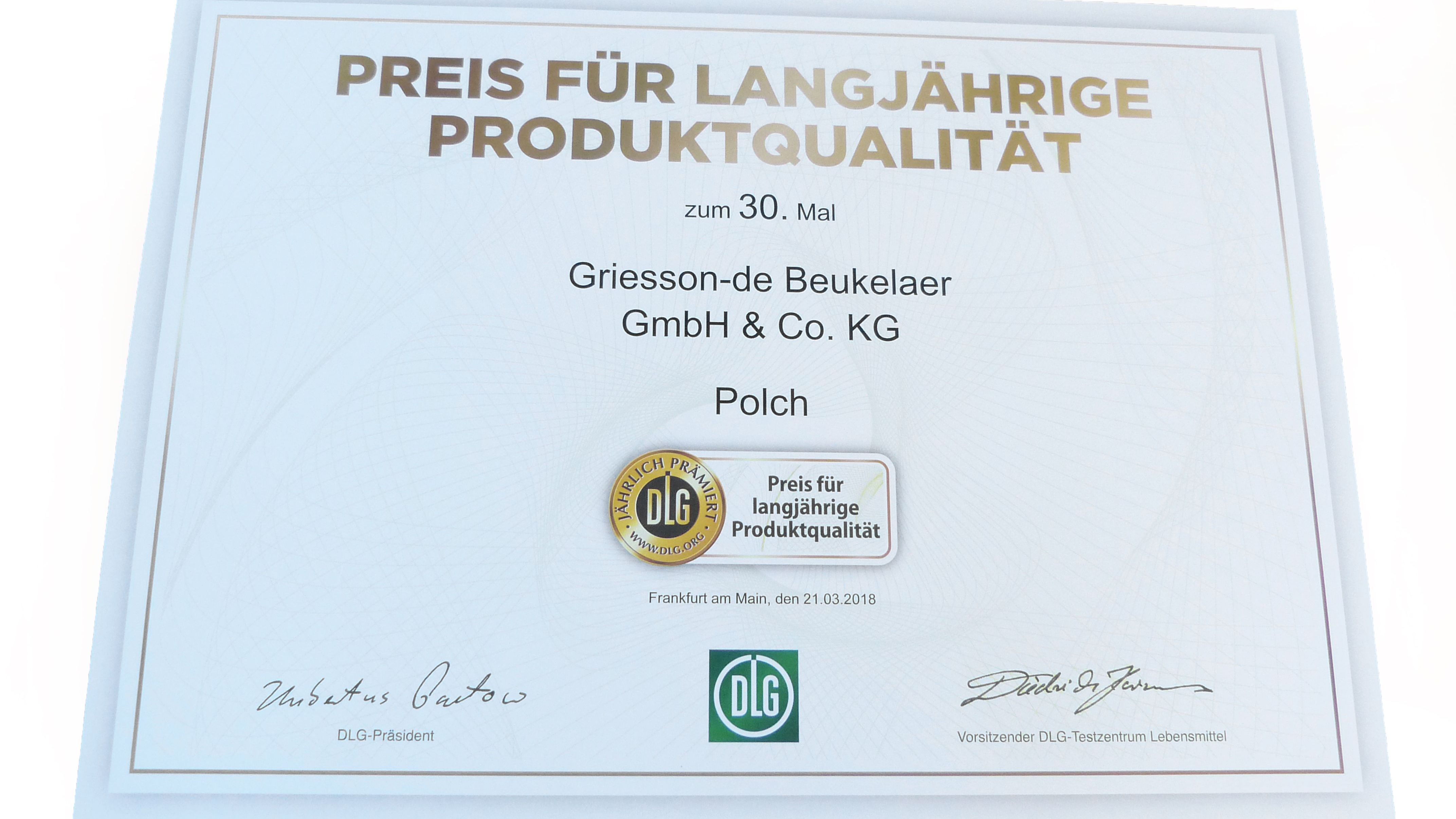 Auszeichnung für Griesson - de Beukelaer