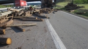 Holztransporter verliert Ladung auf der A9