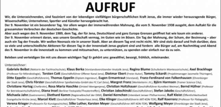 Aufruf namhafter Jenaer zum 9. November