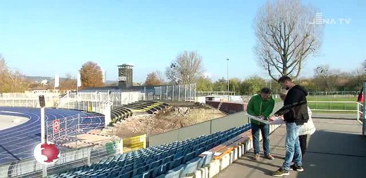 Baustelle Stadion: Im Paradies werden die Vorbereitungen für die neue Flutlichtanlage getroffen