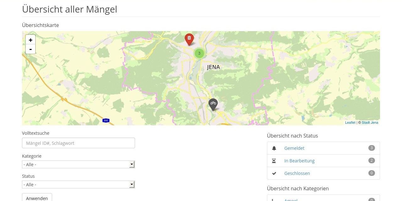 Jenaer Mängelmelder ist online Jenaer Mängelmelder ist online
